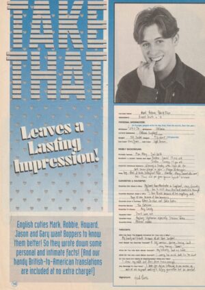Take That Jeremy Jordan teen magazine pinup clipping handwriting leave a lasting impression Bop