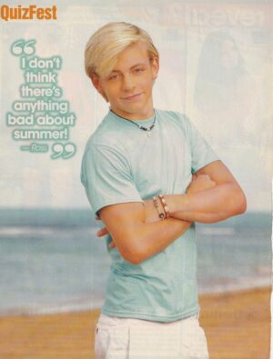 Ross Lynch teen magazine pinup clipping hair beach blue shirt white pants Quizfest pix
