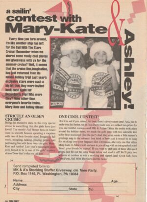 Mary Kate Olsen Ashley Olsen teen magazine clipping Chrismas Santa hat Teen Party
