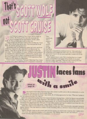 Scott Wolf Justin Whalin teen magazine clipping faces fans with a smile Bop