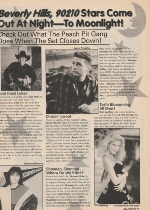 Tori Spelling Shannen Doherty Jason Priestley Luke Perry teen magazine clipping out at night to moonlight All-Stars