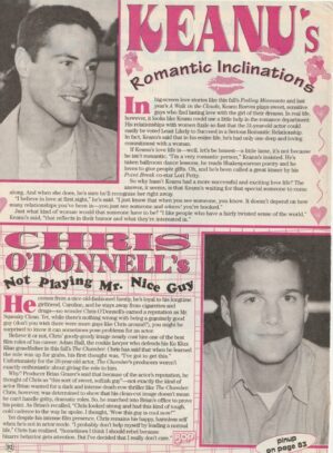 Keanu Reeves Chris O'donnell teen magazine clipping romantic inclinations Bop
