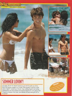 Zac Efron Vanessa Hudgens teen magazine pinup clipping shirtless water Pop Star