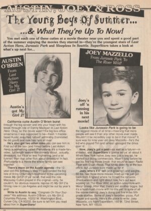 Austin O'brien Joseph Mazzello teen magazine clipping young boys of the summer Superstars rare