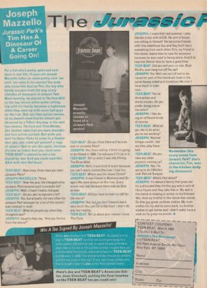 Joseph Mazzello teen magazine article Jurassic Park Dinosaur of a career