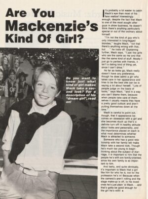Mackenzie Astin Tom Bierdz teen magazine clipping kind of girl Teen Set rare pix