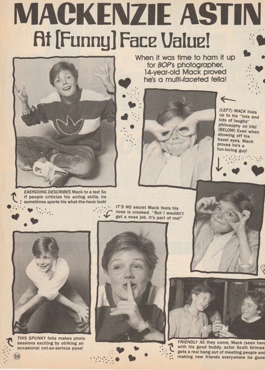 Mackenzie Astin teen magazine clipping funny face value Bop pix