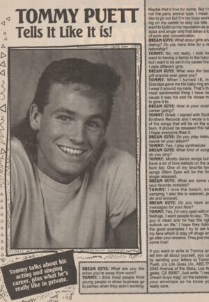 Tommy Puett teen magazine clipping Tells it like it is Teen Machine