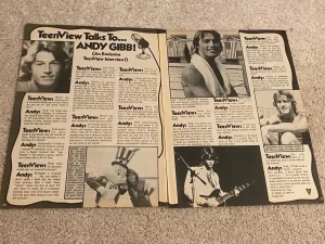 Andy Gibb teen magazine pinup clipping 70's Teen view Talk to Andy shirtless pix