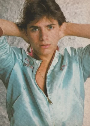John Stamos Michael J. Fox teen magazine pinup clipping open blue jacket hot pix