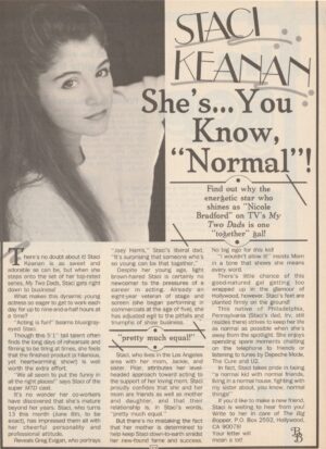 Staci Keanan teen magazine clipping She's you know normal BB pic