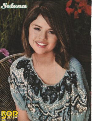 Selena Gomez teen magazine pinup flower blue shirt Bop