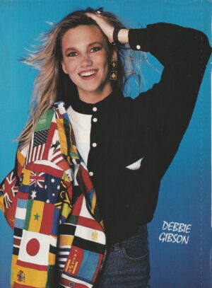 Debbie Gibson teen magazine pinup clipping hand in hair Teen machine colorful jacket