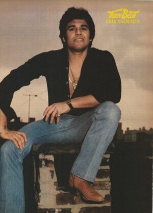Erik Estrada teen magazine pinup clipping brick wall legs open Teen Beat Pix