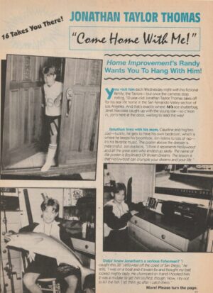 Jonathan Taylor Thomas Taran Noah Smith teen magazine clipping 16 magazine JTT bedroom shorts rare pix at home