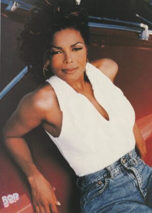Janet Jackson teen magazine pinup red car jeans white shirt sexy pose Bop pix