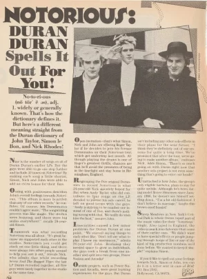 Duran Duran teen magazine pinup clipping spells it out for you pix Bop Teen Beat