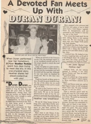 Duran Duran teen magazine pinup clipping devoted fan meets up Teen Beat