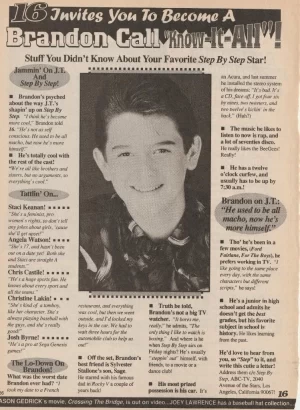 Brandon Call teen magazine pinup clipping Know it All 16 mag Baywatch pix
