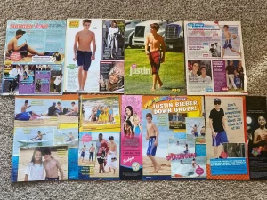 Justin Bieber teen magazine pinup clippings lot pix Bop barefoot shirtless beach