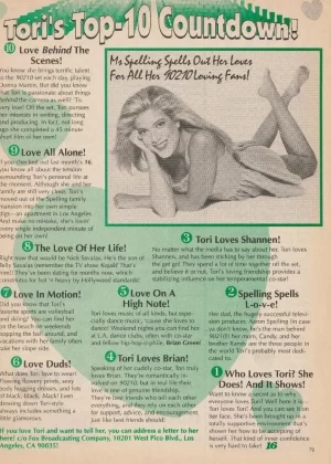 Tori Spelling teen magazine pinup clipping Beverly Hills 90210 Top 10 Countdown