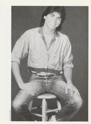 John Stamos teen magazine pinup clipping Teen Beat Full House legs open stool