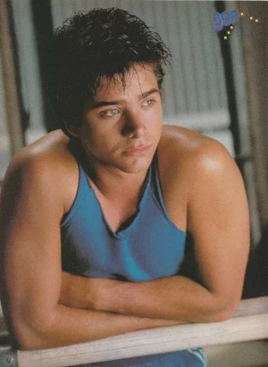 John Stamos Corey Hart teen magazine pinup clipping muscles blue shirt Bop