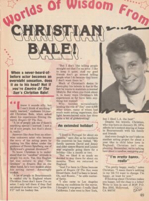 Christian Bale teen magazine clipping worlds of wisdom from Christian Bale Bop pix