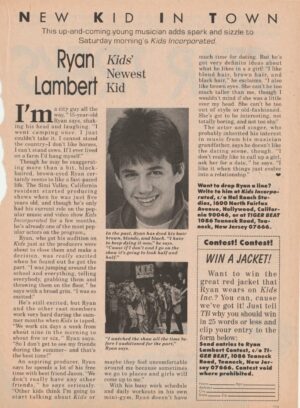 Ryan Lambert teen magazine clipping Kids Newest Kid Teen Machine