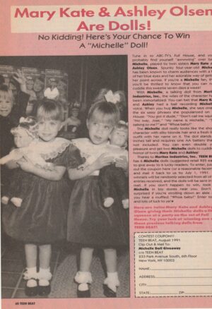 Mary Kate Olsen Ashley Olsen teen magazine clipping are dolls dress Full House chold star