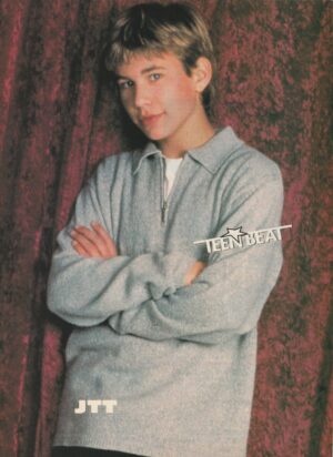 Jonathan Taylor Thomas teen magazine pinup clipping red curtain grey shirt Teen Beat Pix