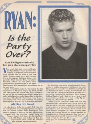 Ryan Phillippe teen magazine pinup clipping Bop Is the Party Over Pix 90's