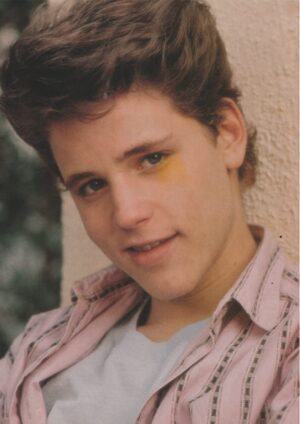 Corey Feldman Corey Haim teen magazine pinup clipping 80's headshot pink shirt