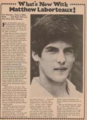 Matthew Laborteaux teen magazine pinup clipping What's New Tiger Beat Teen Beat