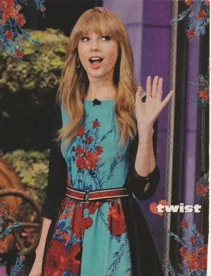 Taylor Swift teen magazine pinup clipping waving Twist blue dress country star