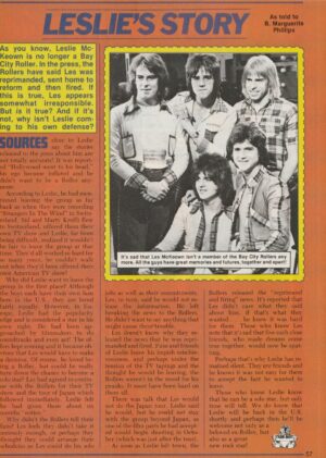Bay City Rollers teen magazine pinup clipping Leslie's Story Tiger Beat