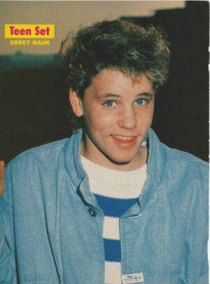 Corey Haim teen magazine pinup clipping blue shirt Teen Set lips teen idols Pix