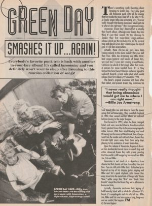 Green Day teen magazine pinup clipping smashes it up again rock band Pix TM