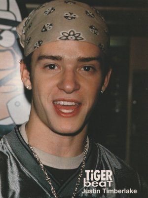 Justin Timberlake teen magazine pinup clipping Nsync headshot grey bandanna Pix