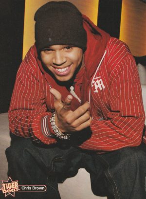 Chris Brown Cody Linley teen magazine pinup red shirt squatting