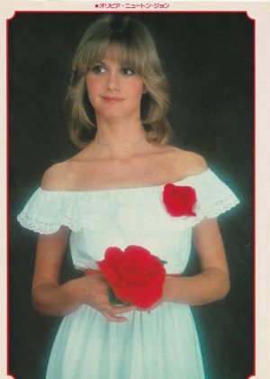 Olivia Newton John teen pinup magazine clipping white dress red roses Japan pix 70's