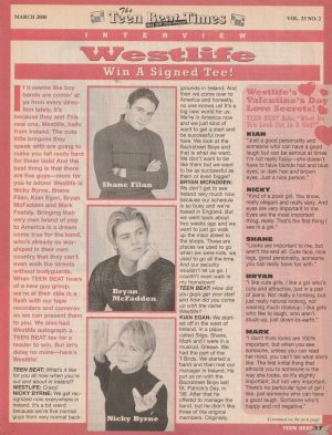 Westlife teen magazine clipping Teen Beat Interview 2 page
