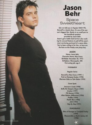 Jason Behr teen magazine pinup black t-shirt Pop Star Roswell