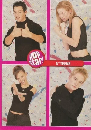 A-teens teen magazine pinup clipping black shirts girl boy group Pop Star Pix