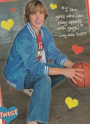 Cody Linley teen magazine pinup clipping blue jacket basketball Twist squatting pix