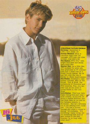 Jonathan Taylor Thomas Hanson teen magazine pinup child stars white dress shirt Pix