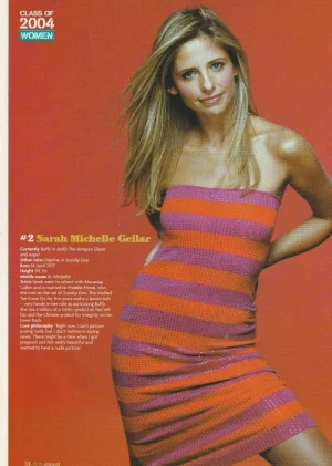 Sarah Michelle Gellar teen pinup clipping tight red orange dress Rare Buffy 90's