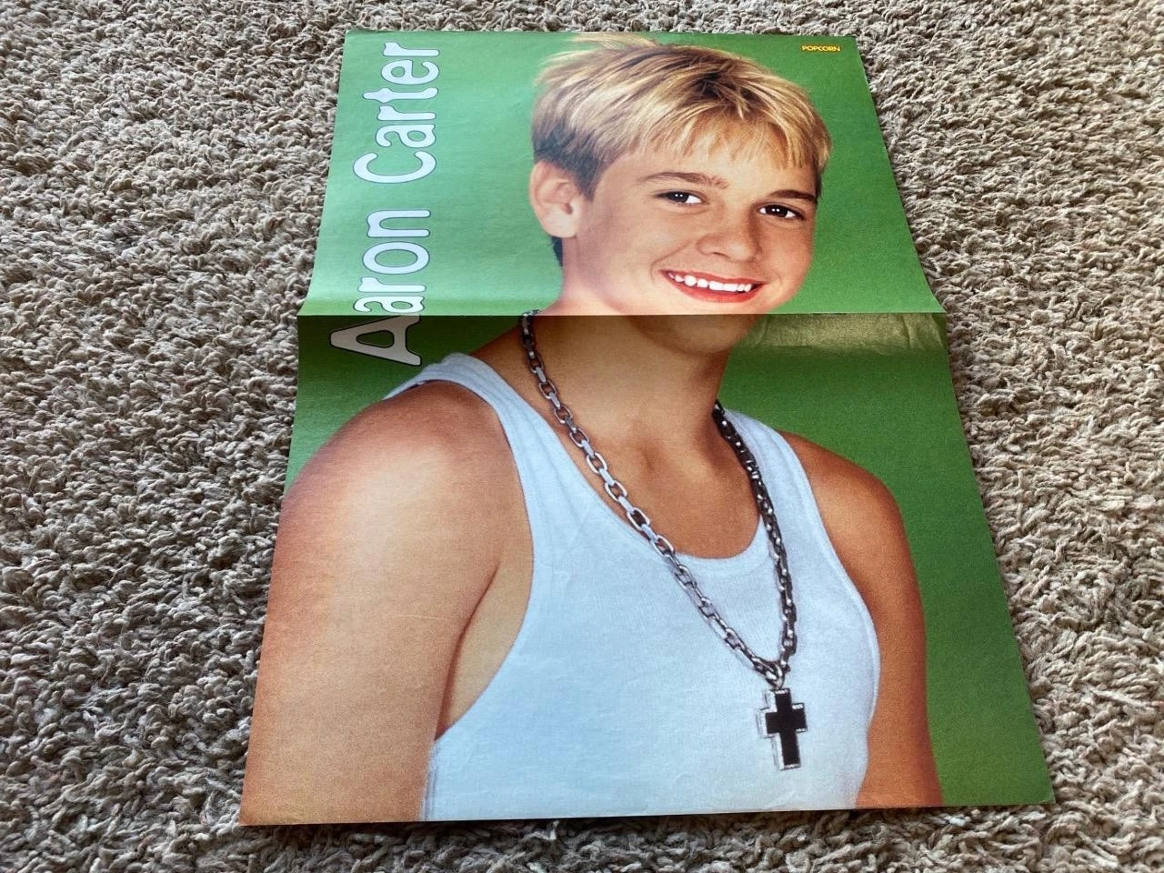 Aaron Carter teen magazine poster clipping Popcorn white shirt muscles RIP Sexy