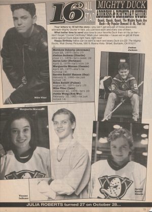Mike Vitar Vincent Larusso Joshua Jackson teen magazine pinup clipping Mighty Ducks 16 mag
