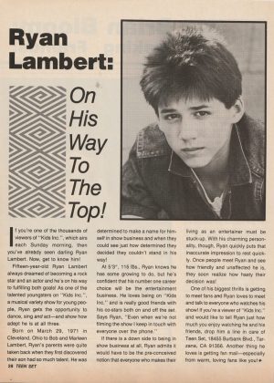 Ryan Lambert Brian Bloom teen magazine pinup clipping ON His Way to the Top Teen Set